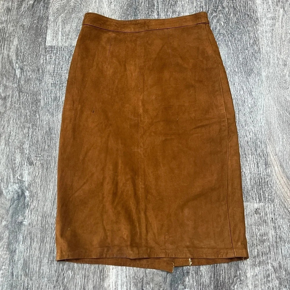 Vera Pelle Vintage Tanned Geniune Leather A Line Mini Skirt Size 42 / 6 - Picture 1 of 7